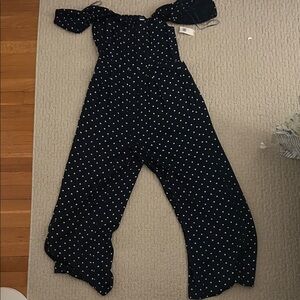 Old Navy Black Polka Dot Off-Shoulder Wide-Leg Jumpsuit